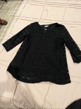 JM Collection Black Lace 3/4 Sleeve Tunic